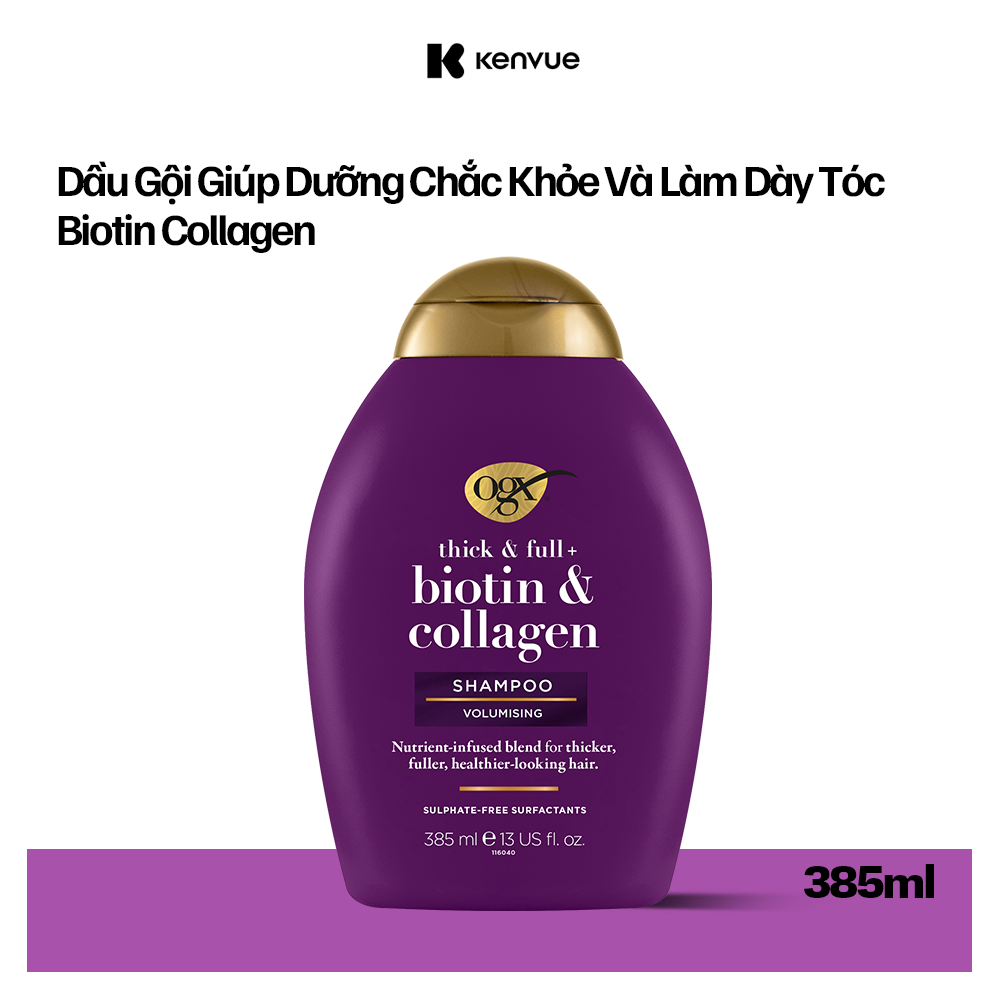 Dầu gội đầu OGX giúp tóc chắc khoẻ làm dày tóc/ ống mượt phục hồi hư tổn/ dành cho tóc xoăn vào nếp dung tích 385ml