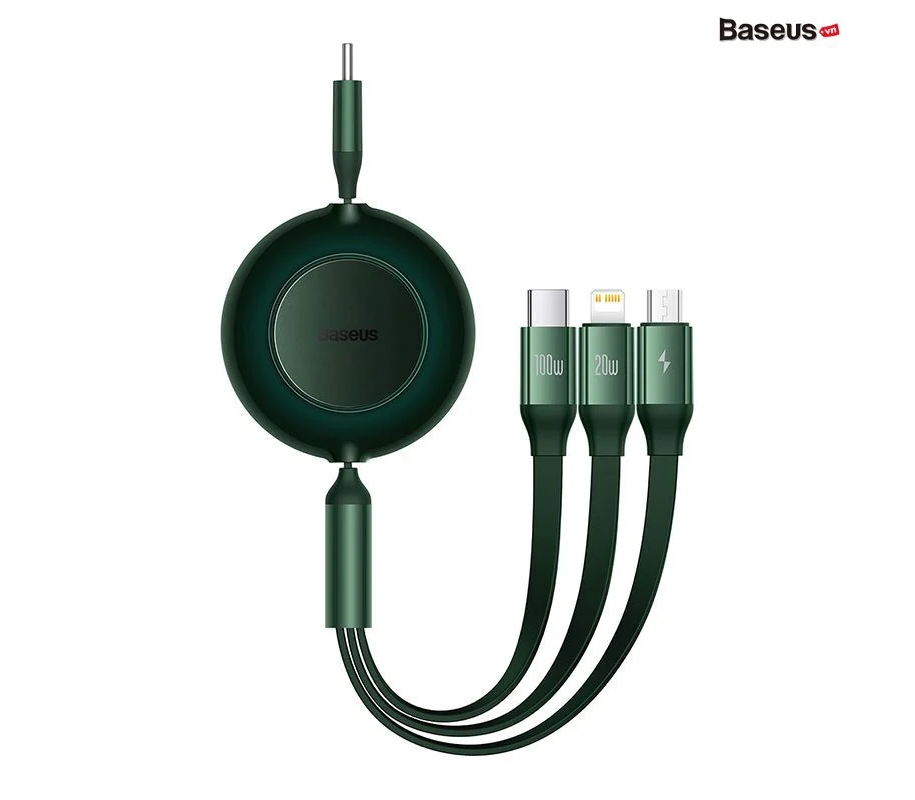 CÁP SẠC NHANH BASEUS DÂY RÚT 3 ĐẦU 66W TYPE-C TO M+L+C