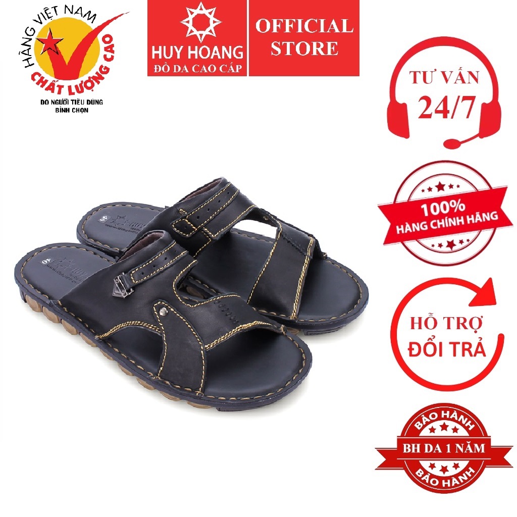 Men's black horizontal strap Cowhide sandals hk7133