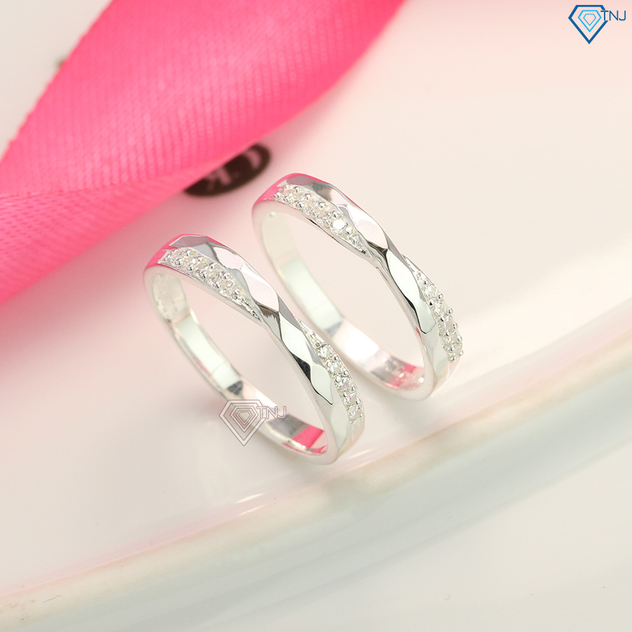 Nhẫn cặp đôi bạc đẹp đính đá khắc tên ND0416 - Trang Sức TNJ