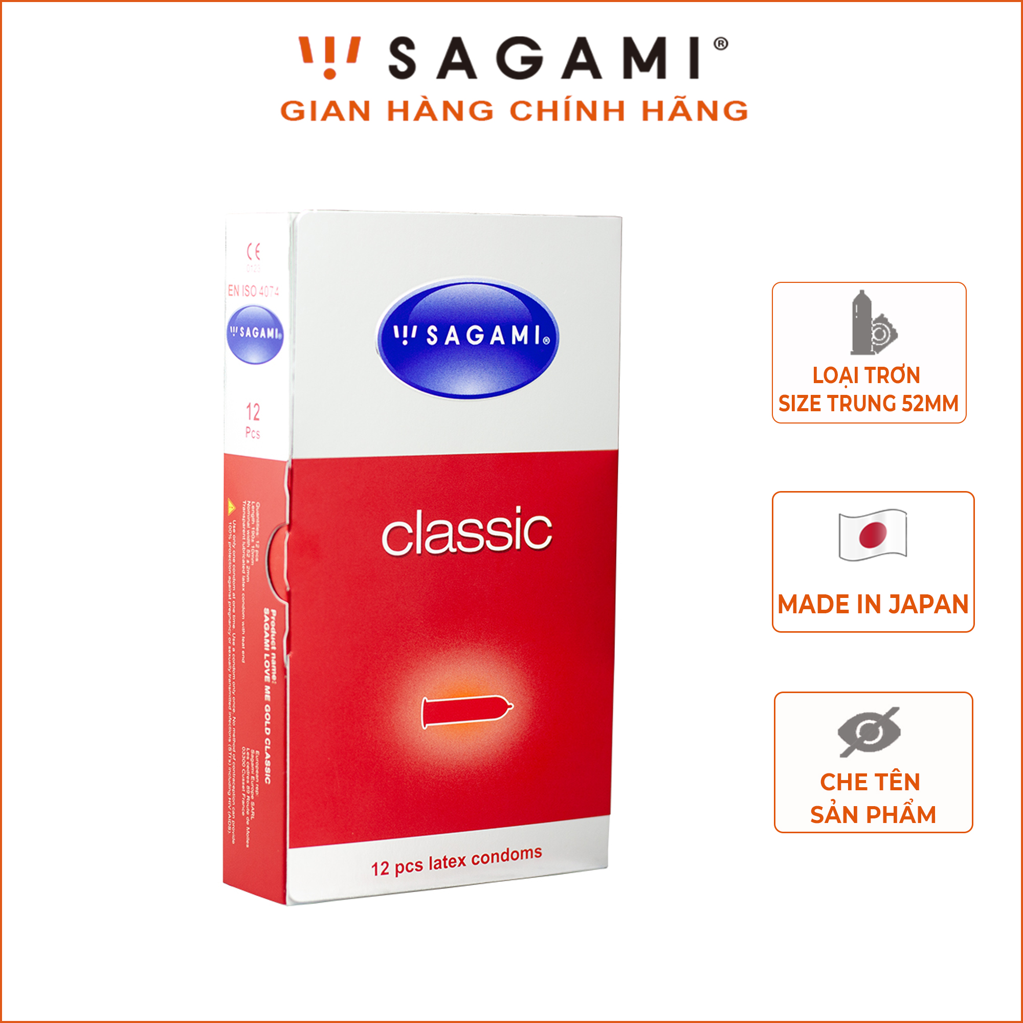 Bao cao su Sagami Classic - Siêu Mỏng - Kiểu truyền thống - Hộp 12 chiếc