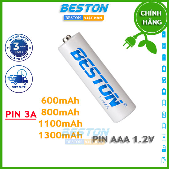 Pin tiểu sạc AAA (3A) BESTON, Pin sạc dung lượng 600mAh, 800mAh, 1100mAh, 1300mAh - Pin 1.2V (BẢO HÀNH CHÍNH HÃNG)