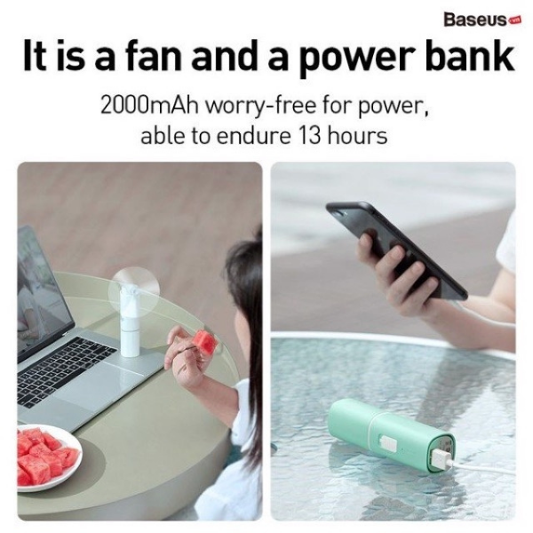 Quạt Mini Cầm Tay Baseus Kiêm Sạc Dự Phòng 2000 mAh (Baseus Square Portable Folding Fan)