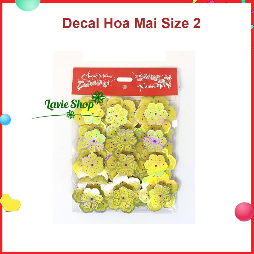Decal 3D trang trí tết Hoa Mai dán kính