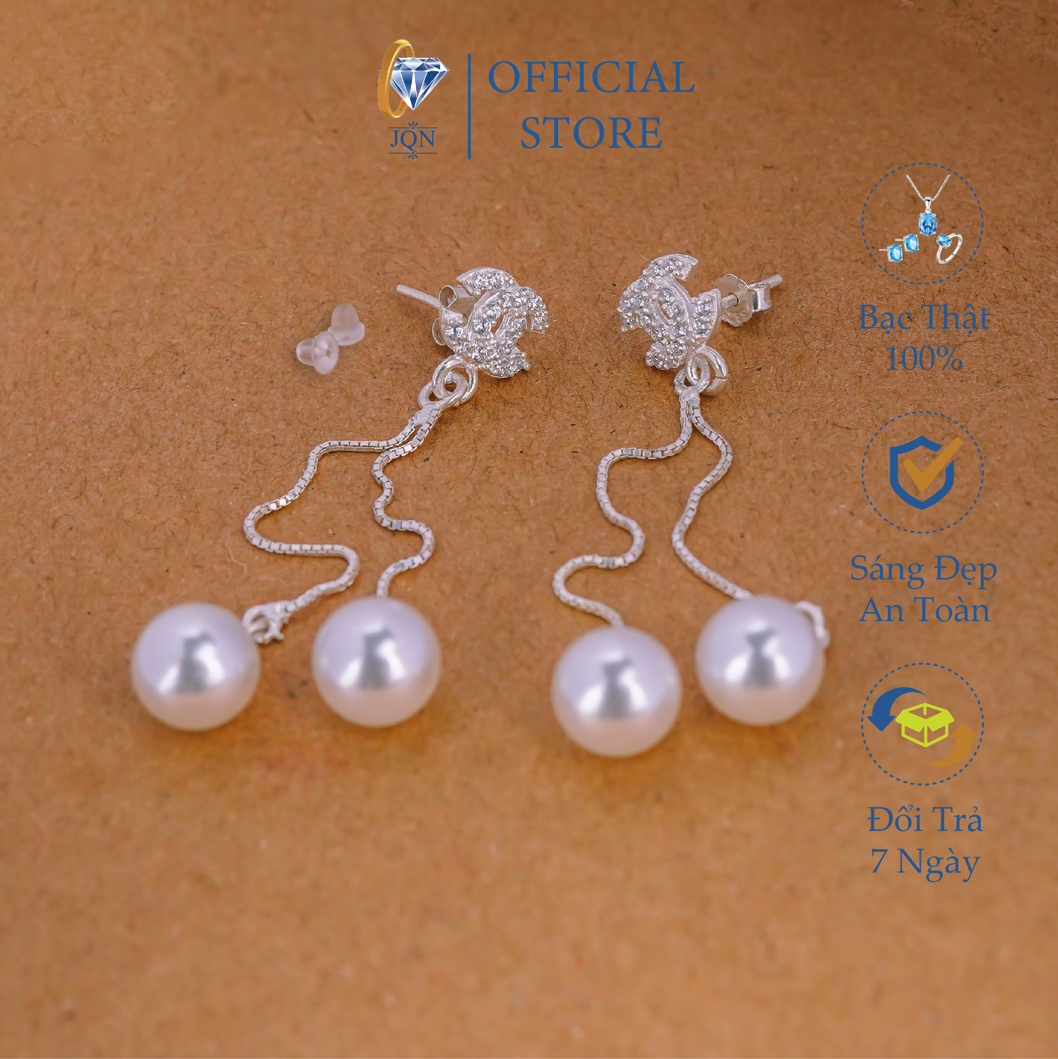 Bông Tai Dáng Dài Dự Tiệc Sang Trọng JQN Khuyên Tai X Bạc Thật