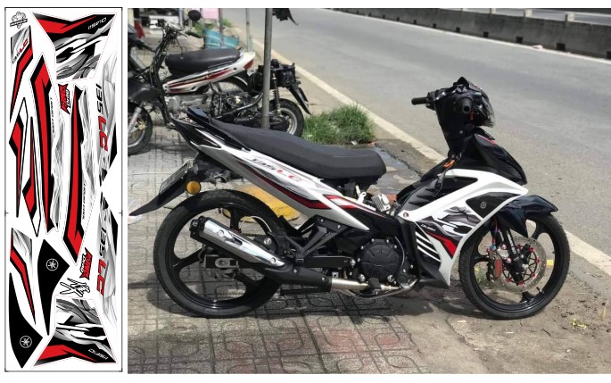 Tem exciter 135 LC v7 trắng đỏ đen