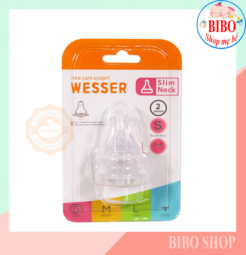 Lẻ / Set Núm Ty Wesser Cổ Hẹp Siêu Mềm Có Van Thông Hơi Đủ Size S,M,L,+
