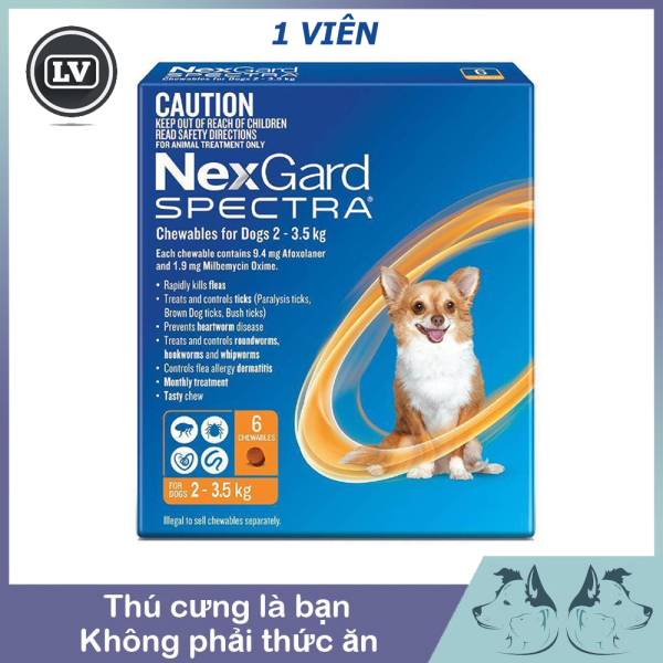 1 Viên nhai Nexgard Spectra tri nội ngoại kí sinh trùng cho chó mèo 2-3.5kg
