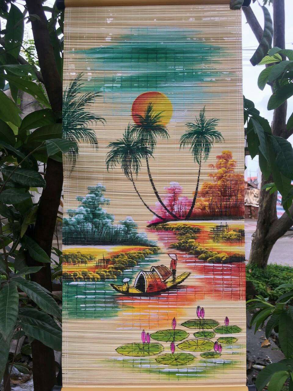 Mành tre mini vẽ tranh trang trí tết