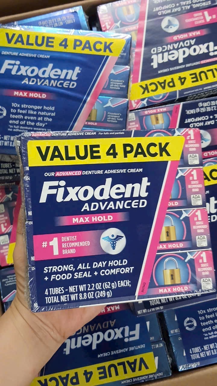 [CAO CẤP] Keo dán hàm răng giả hàm tháo lắp Fixodent Advance MaxHold 62g/ Mỹ