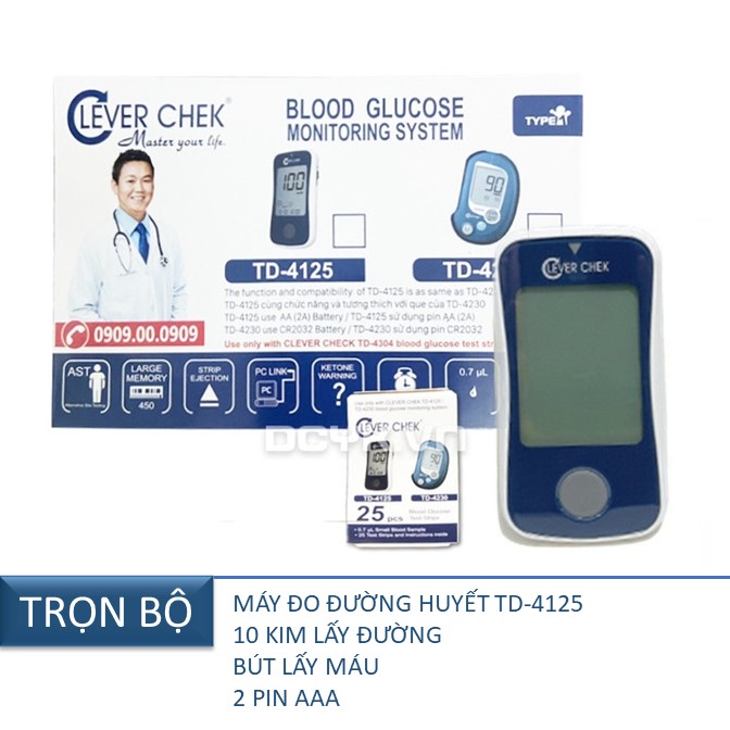Trọn bộ Máy đo đường huyết Clever chek tặng kèm 25 que thử tiểu đường và 100  kim chích máu - binhduongshop