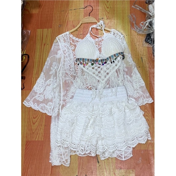 set bikini len móc đi biển qc gồm 3 món