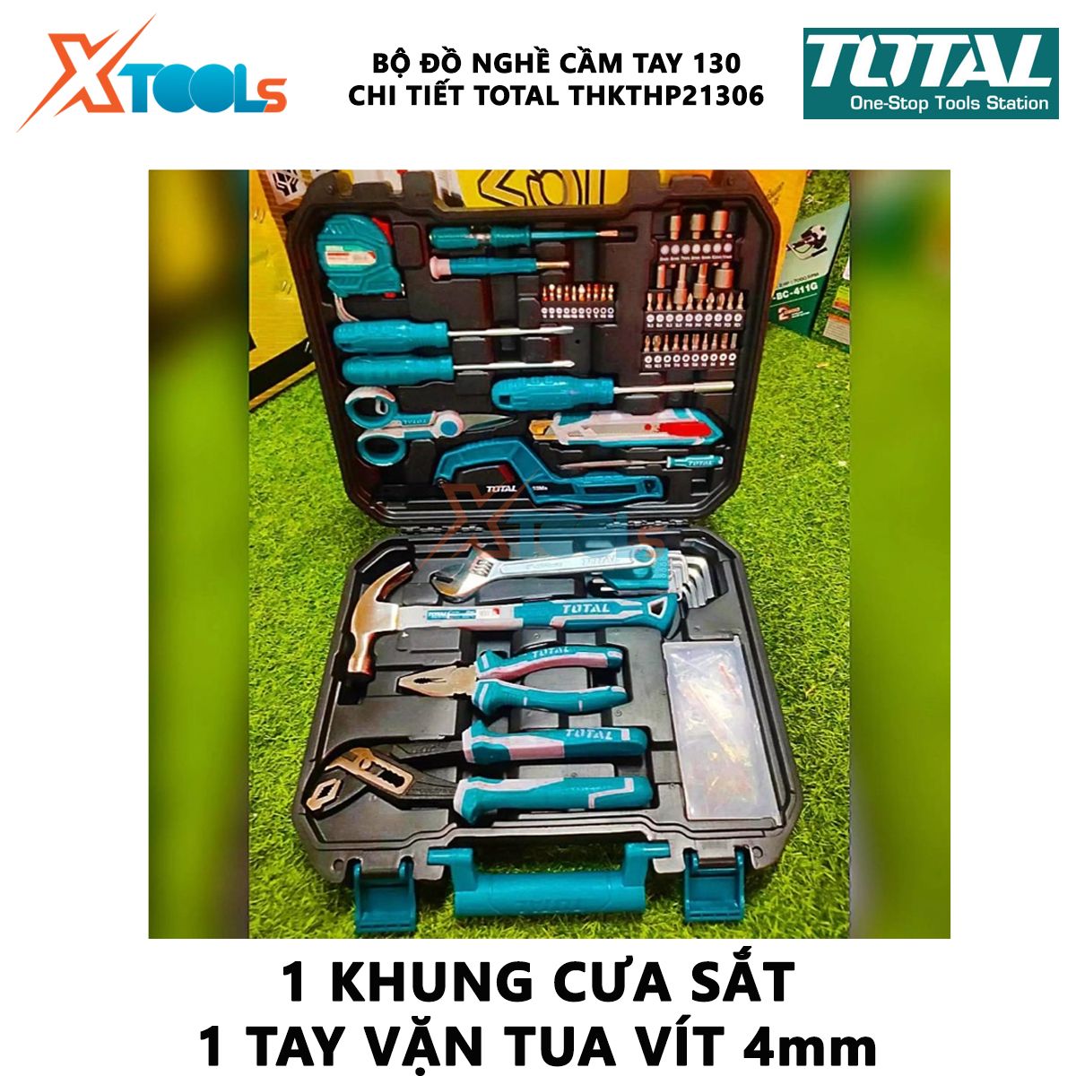 Bộ đồ nghề cầm tay 130 chi tiết TOTAL THKTHP21306 | bộ 117 dụng cụ cầm tay gồm thước cuộn, tua vít, khung cưa sắt nhỏ, kềm cắt...