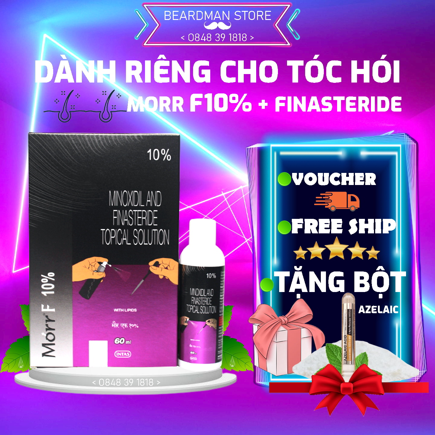 (TẶNG AZELAIC) - Dung Dịch Mọc Tóc Morr F10% (Minoxidil 10% Hàm Lượng Cao)