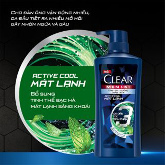 [HCM]Dầu gội CLEAR Men 3 trong 1 - ACTIVE COOL BẠC HÀ - 630g