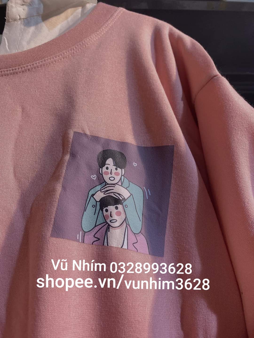 Áo nỉ sweater đôi bạn thân màu hồng