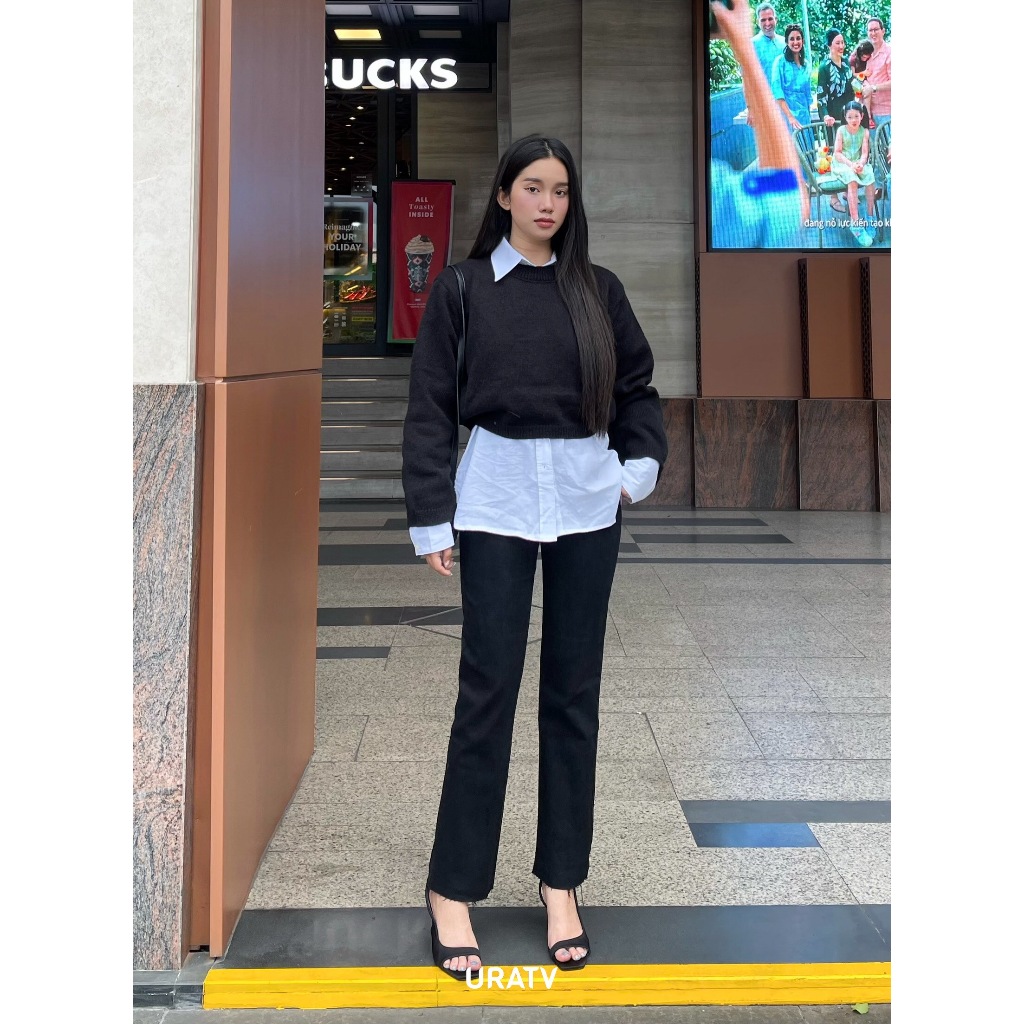 Quần jeans ống đứng basic trơn line cắt URATV
