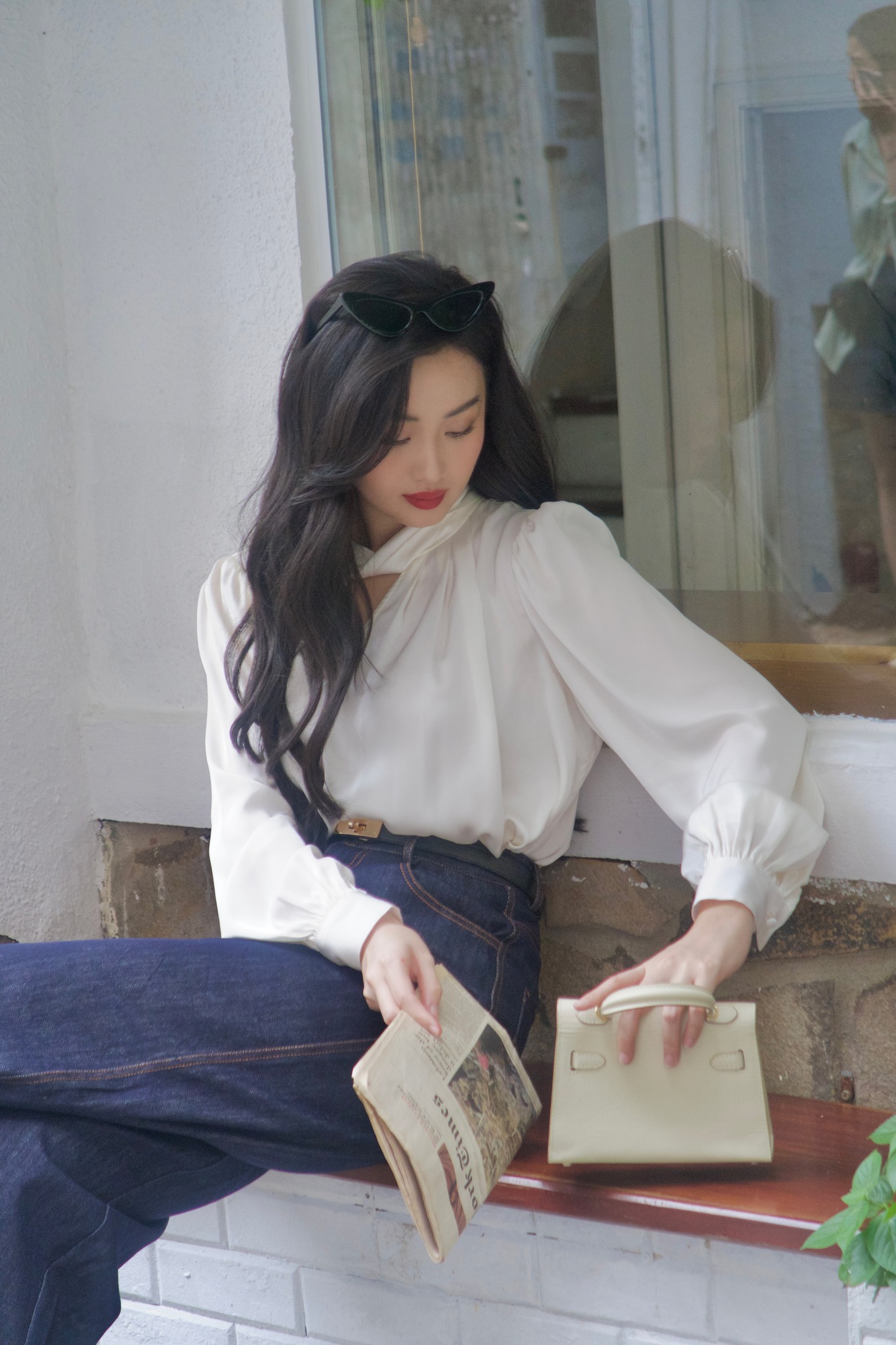 Áo sơ mi lụa cổ V HUONG BOUTIQUE BSSM23