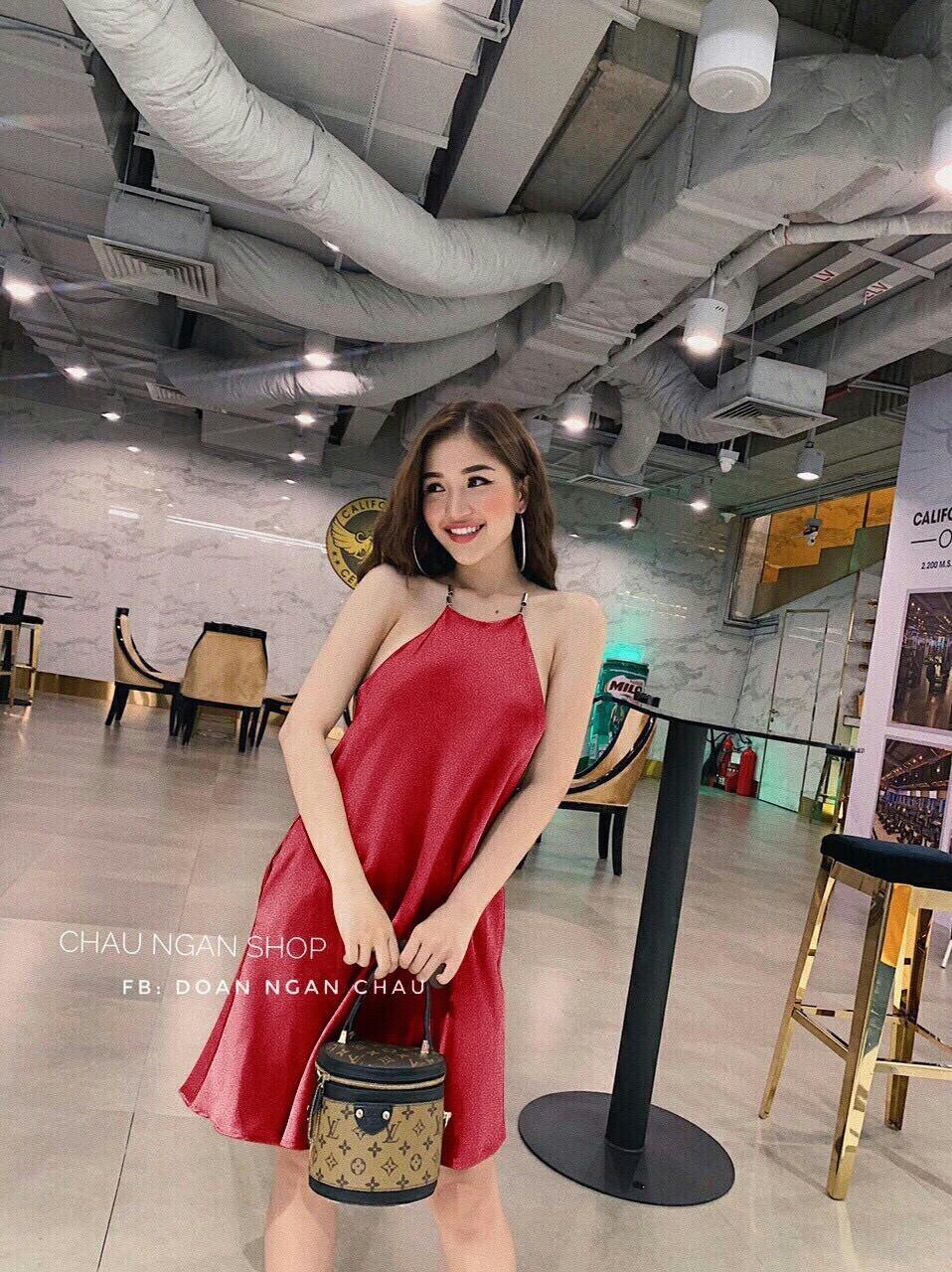Đầm phi lụa cổ yếm suông xinh