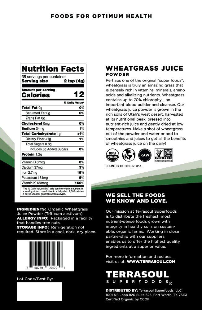 Bột Nước Ép Cỏ Lúa Mì Hữu Cơ Terrasoul Superfoods 141g