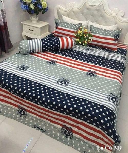 Bộ Ga Kèm - 2 áo gối - Đủ size (Tặng Kèm Áo Gối Ôm) Mẫu Cờ Mĩ