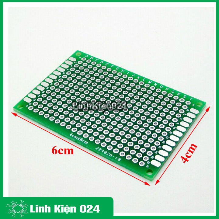 Phíp đồng, pcb đục lỗ 2 mặt 4x6cm dày 1.6mm màu xanh lá