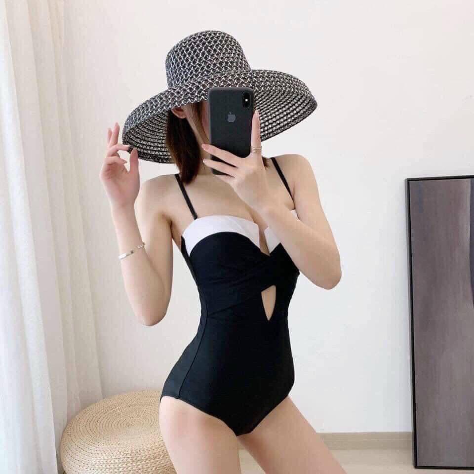 [HCM]Bikini 1 Mảnh Liền Thân Gọng Đen Viền Trắng