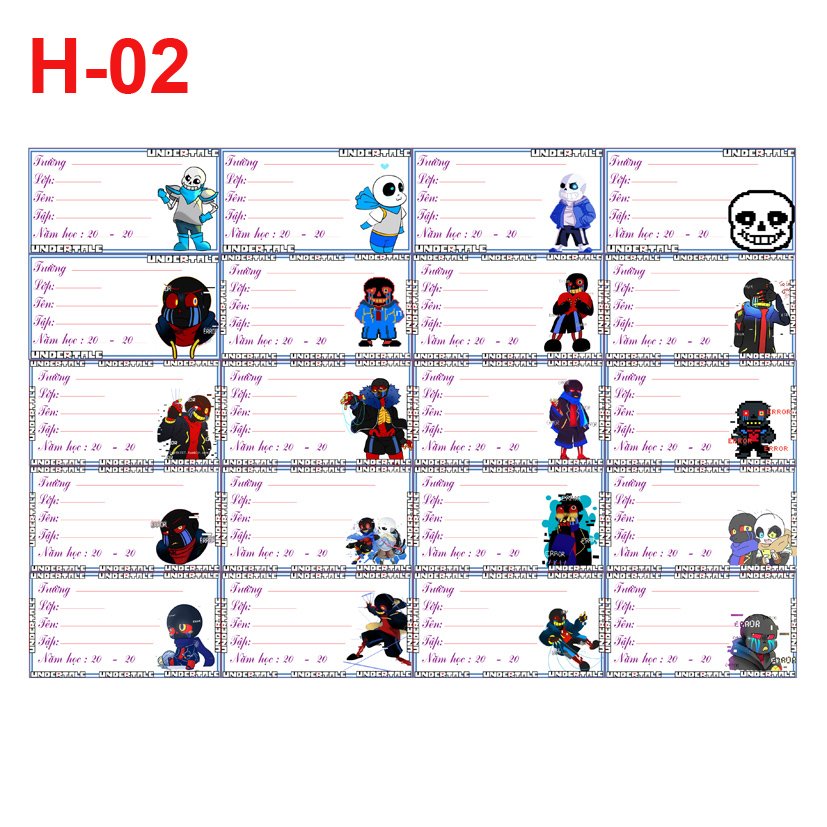 set 40-100 Nhãn vở Sans Undertale