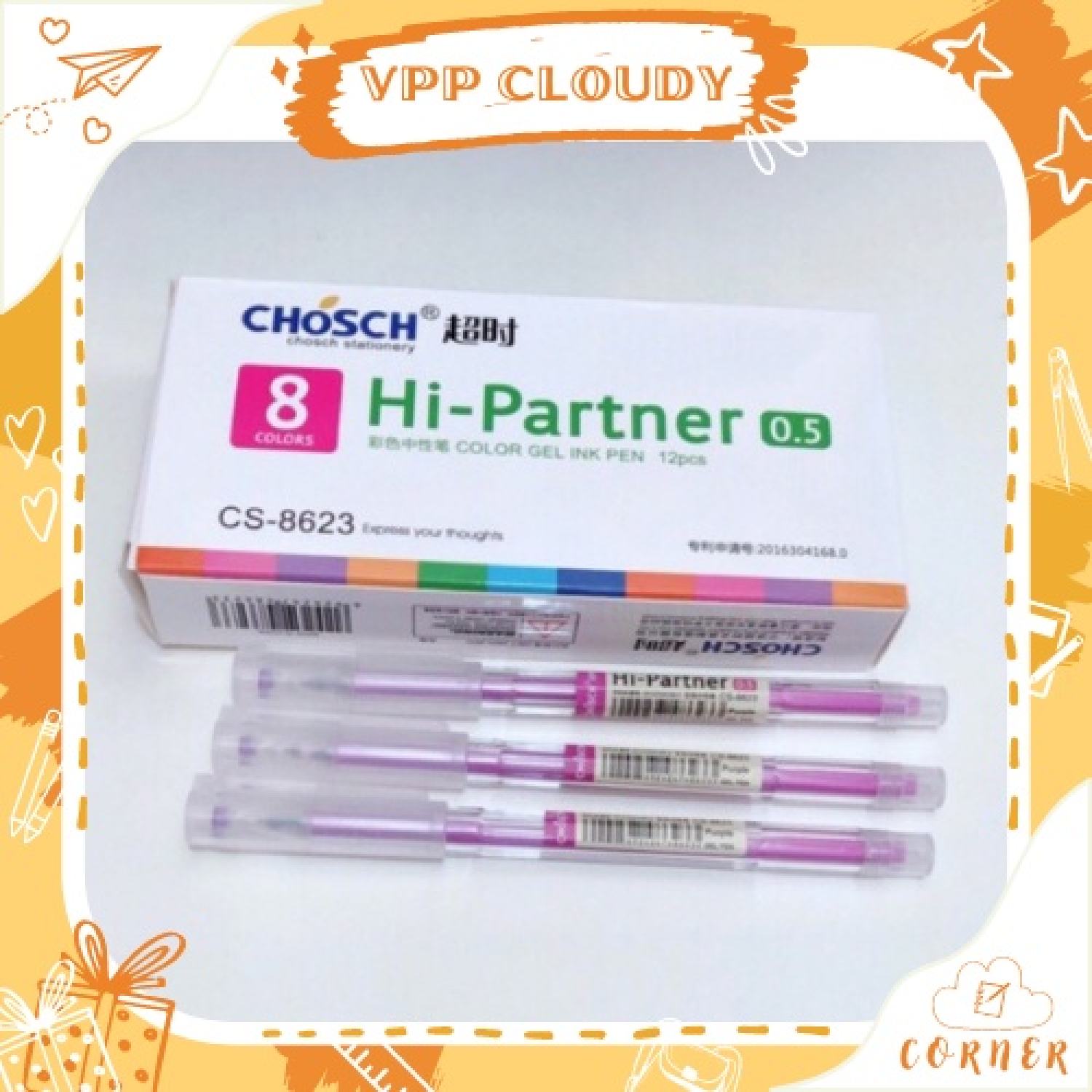 Hộp 12 bút/viết ɡel mực tím chosch hi-partner 💖 𝑭𝑹𝑬𝑬𝑺𝑯𝑰𝑷 💖