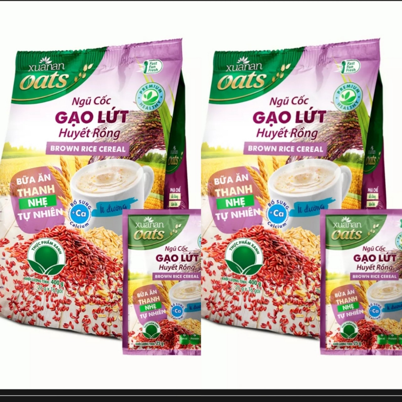 Combo 3 Gói Ngũ Cốc Gạo Lứt Huyết Rồng Xuân An 400gr(Tặng Gói Yến Mạch 180gr)