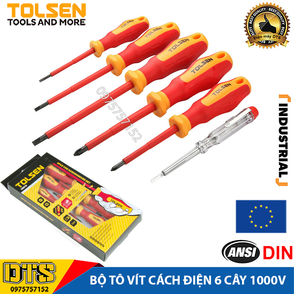 Bộ tua vít cách điện 1000v công nghiệp 6 cây TOLSEN, kiểm định chất lượng GS, VDE, an toàn cao tuyệt đối – Tiêu chuẩn xuất khẩu Châu Âu Bộ tô vít cách điện, bộ tô vít điện, bộ tua vít đa năng, tô vít thử điện