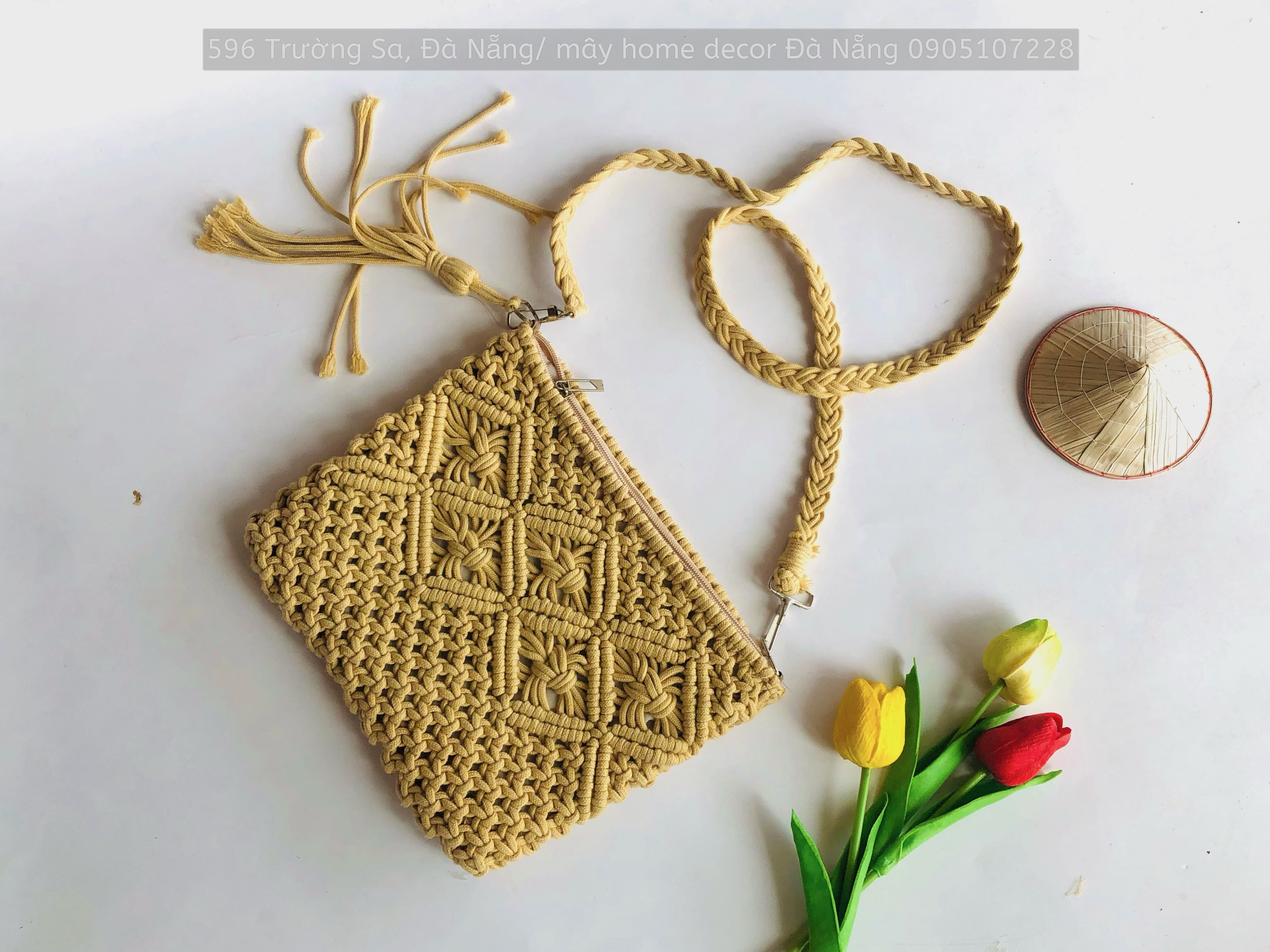 [Hàng Handmade] Túi Đeo Cho Nữ Phong Cách Vintage, Ví Len Macrame Có Dây Đeo Nhỏ Gọn Phù Hợp Với Đi Dự Tiệc, Ăn Cưới- Macrame Clutch with the cross strings