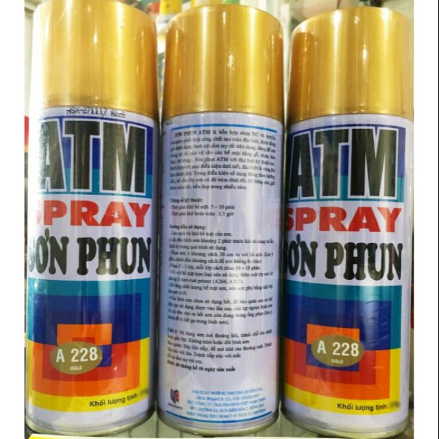 Sơn xịt ATM cho xe máy Spray A228 Gold ( màu nhũ vàng đồng) 400ml
