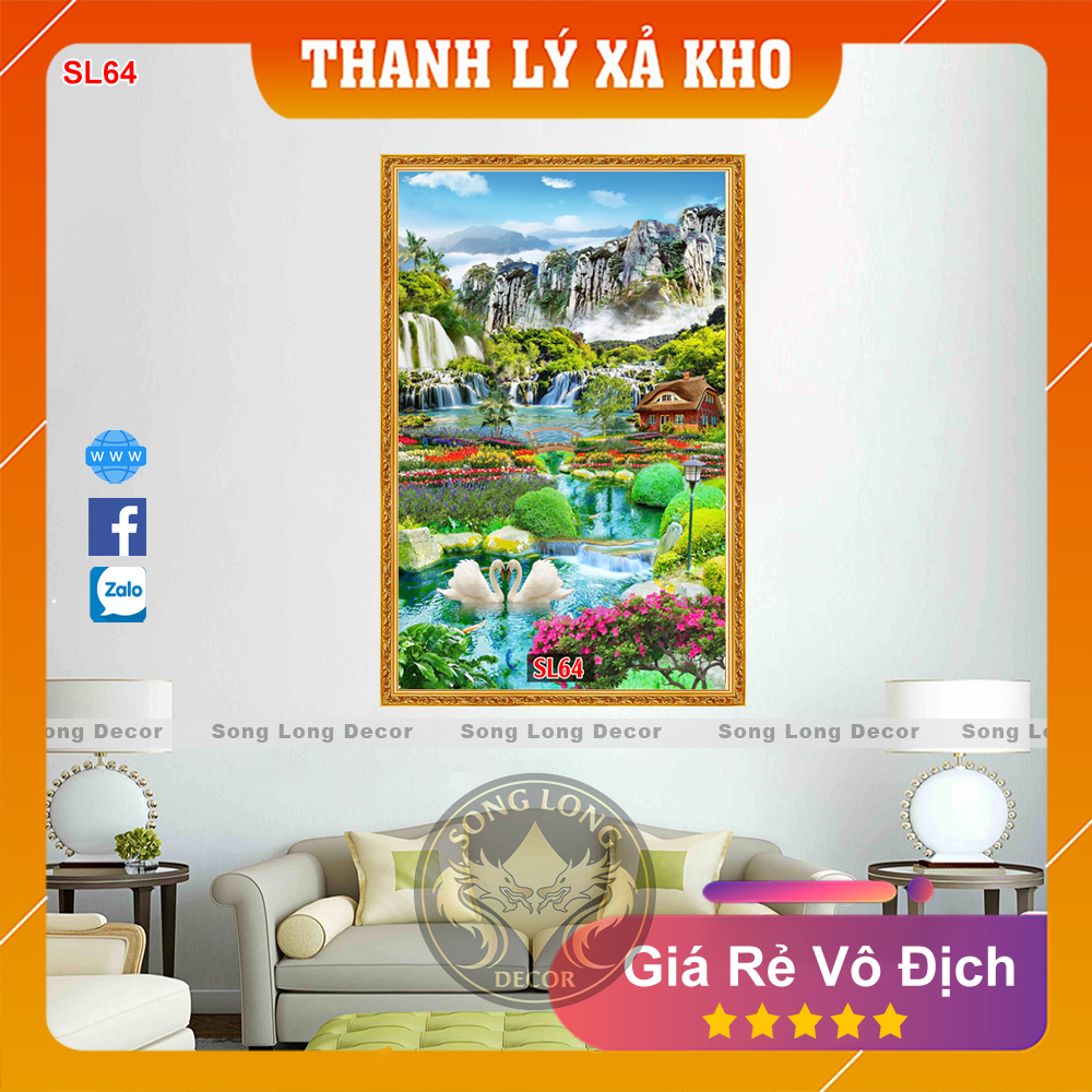 Tranh dán tường 3D Khu Vườn Sinh Thái -SL64- Tranh 3D Khổ Dọc- Song Long Decor