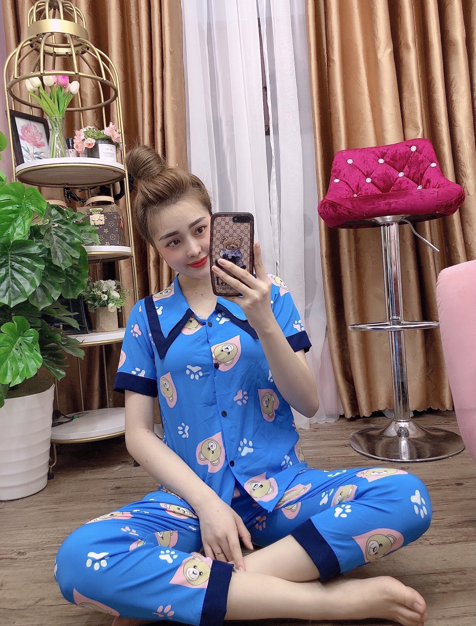 Set Bộ Lụa Hàn Mặc Nhà Siêu Xinh Freesize Dưới 60kg