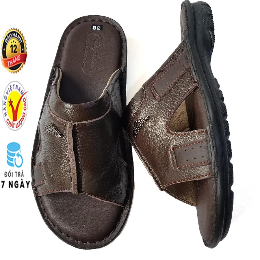 Dép Da Nam Cao Cấp Da Bò Thật Khâu Đế HKT DN171