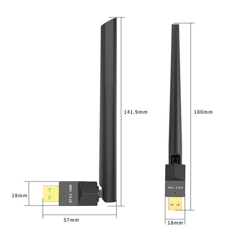 1 Piece 100M USB Bluetooth Adapter Bluetooth 5.3 Transmitter Bluetooth Audio Receiver External 4DBi Antenna Bluetooth Adapter ABS Black