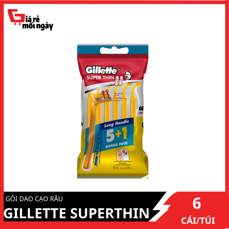 [HCM]Dao cạo râu Gillette Superthin Cán vàng Gói 5+1 giá rẻ