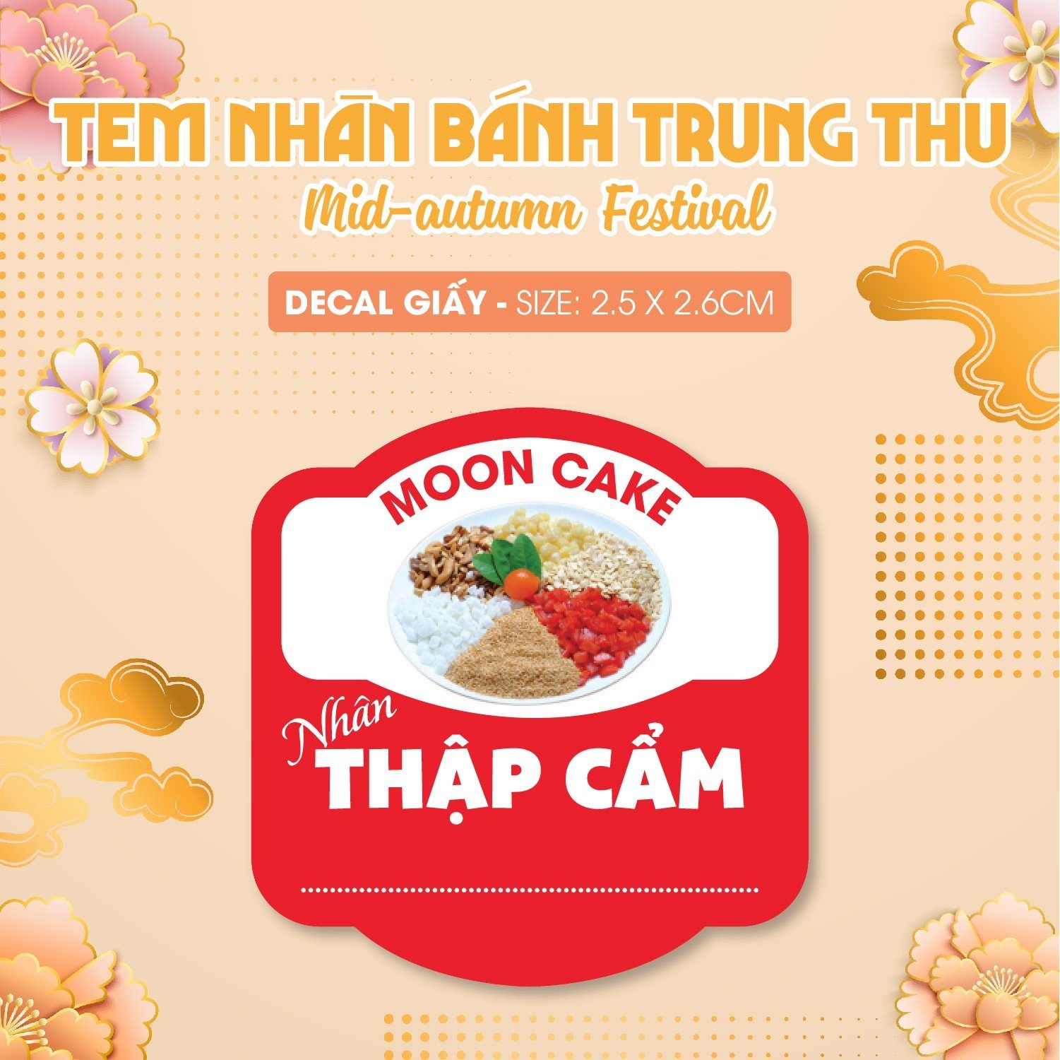 Tem Dán mẫu Hình - Nhãn Dán Nhân Bánh trung thu - Mới