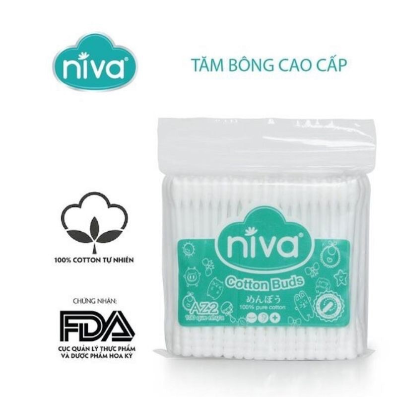 Bông tăm Niva kháng khuẩn cao cấp gói 100 que cho người lớn