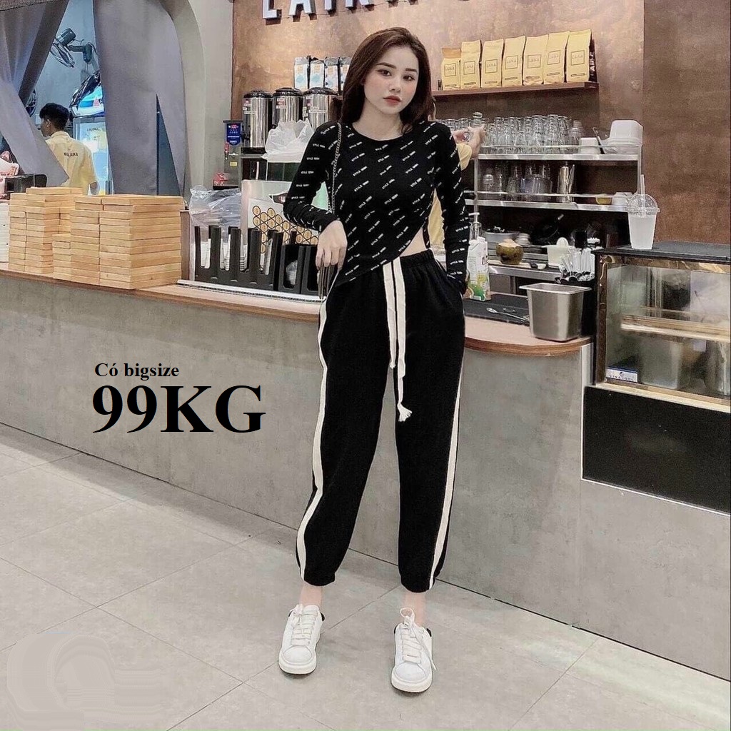 Quần jogger nỉ nhung tăm cao cấp sọc trắng có bigsize 99kg dày đẹp ấm áp thời trang
