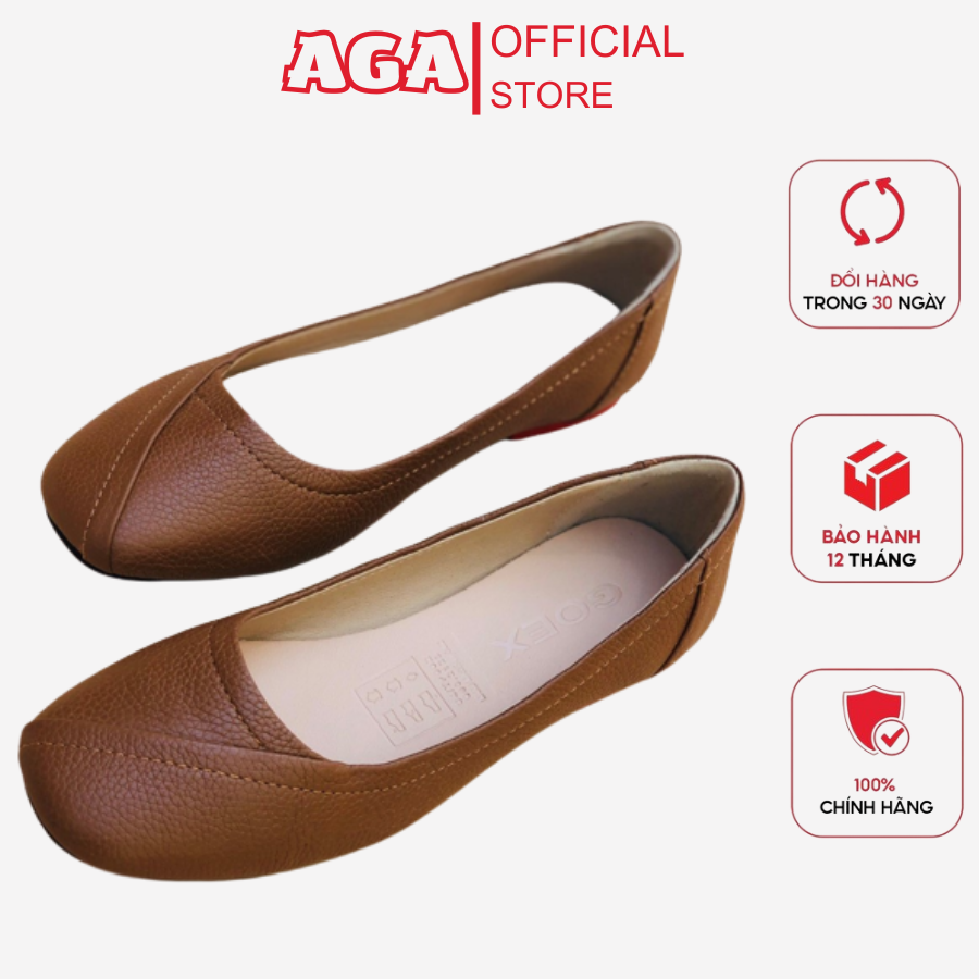 Giày Búp Bê Nữ Da Thật Êm Chân Mũi Vuông AGA A003