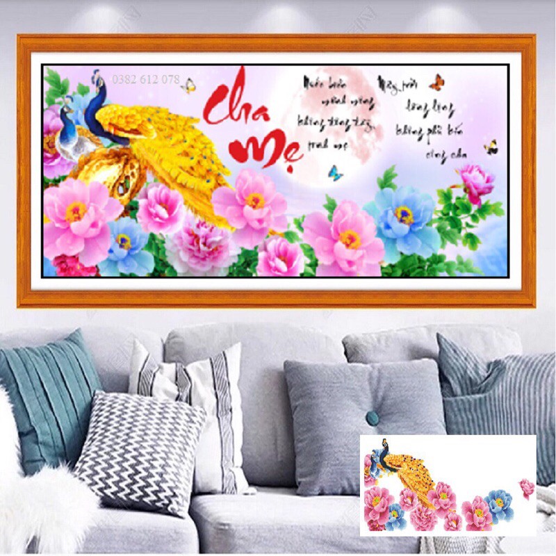 Tranh đính đá cha mẹ lg1585 chưa đính