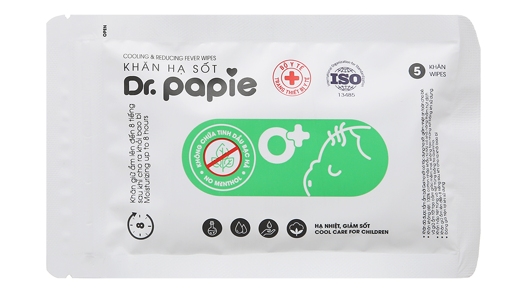 Khăn lau hạ sốt Dr. Papie 0mo+