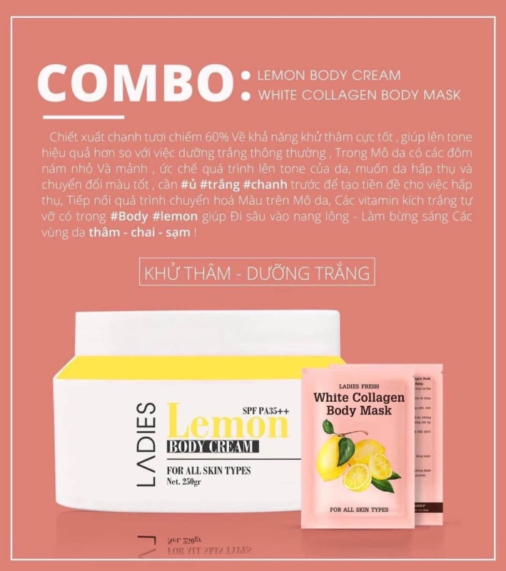 (Chính hãng 💯%-mẫu mới) combo ủ trắng chanh và body chanh lemon-1 hộp ủ trắng chanh 3 gói và 1 kem dưỡng body chanh 250ml Qlady mẫu mới