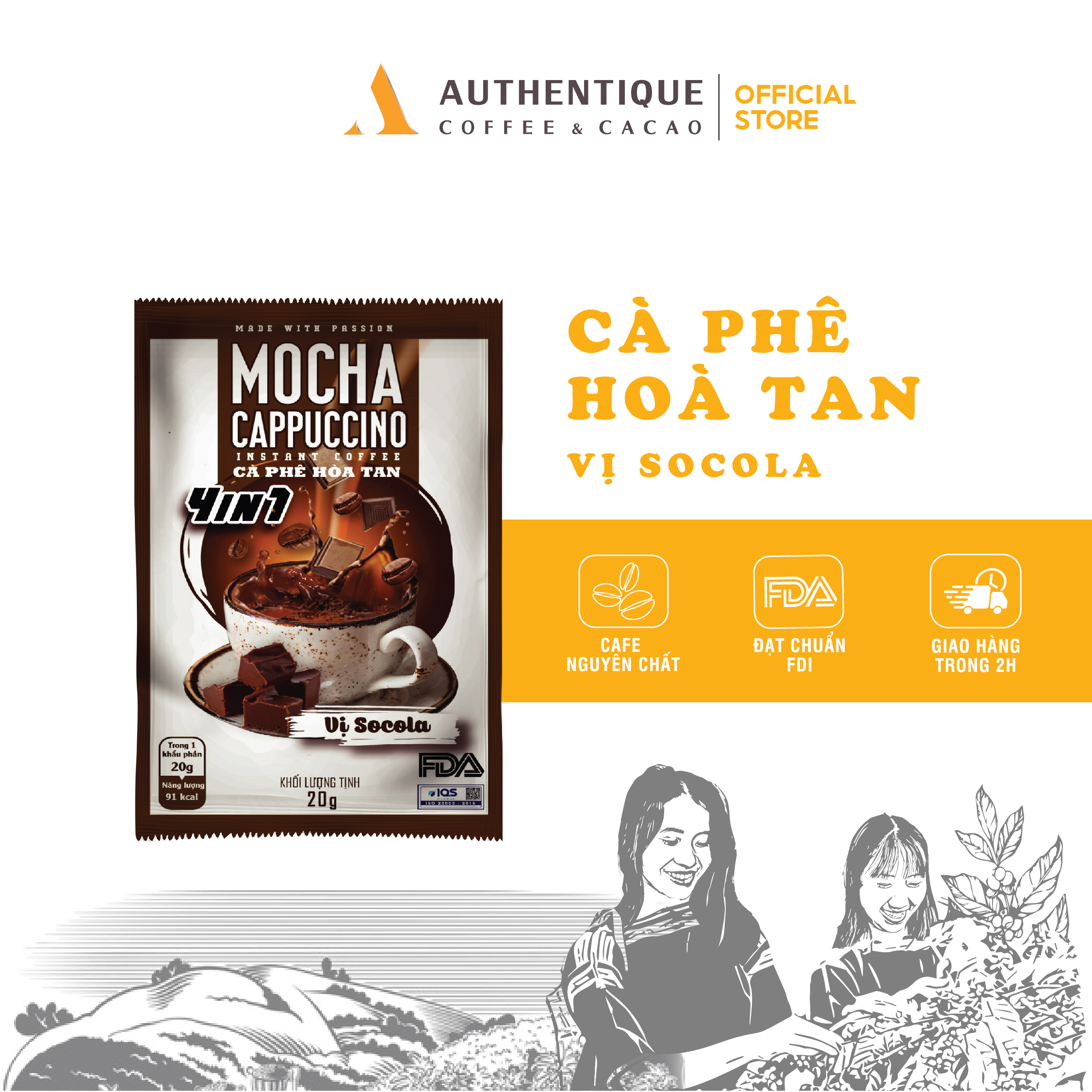 Mocha Cappuccino Instant Coffee 20G | Authentique Vietnam
