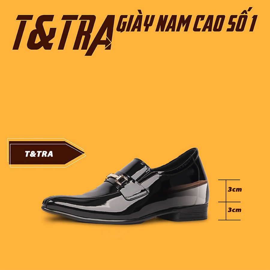 [ 6CM ] Giày Tăng Chiều Cao Nam T&TRA S968 Đen Bóng
