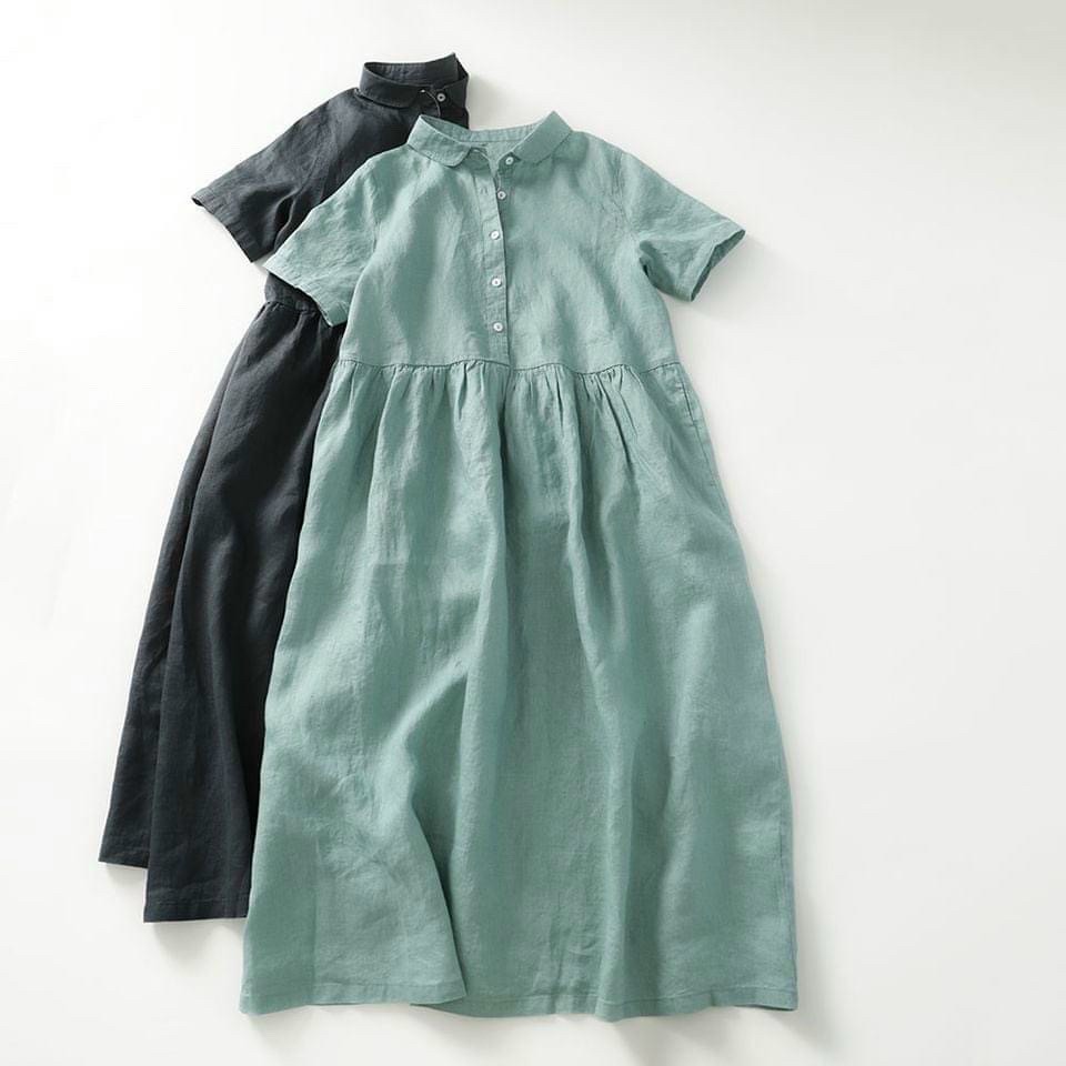 Đầm babydoll nút trắng form dài 2 màu