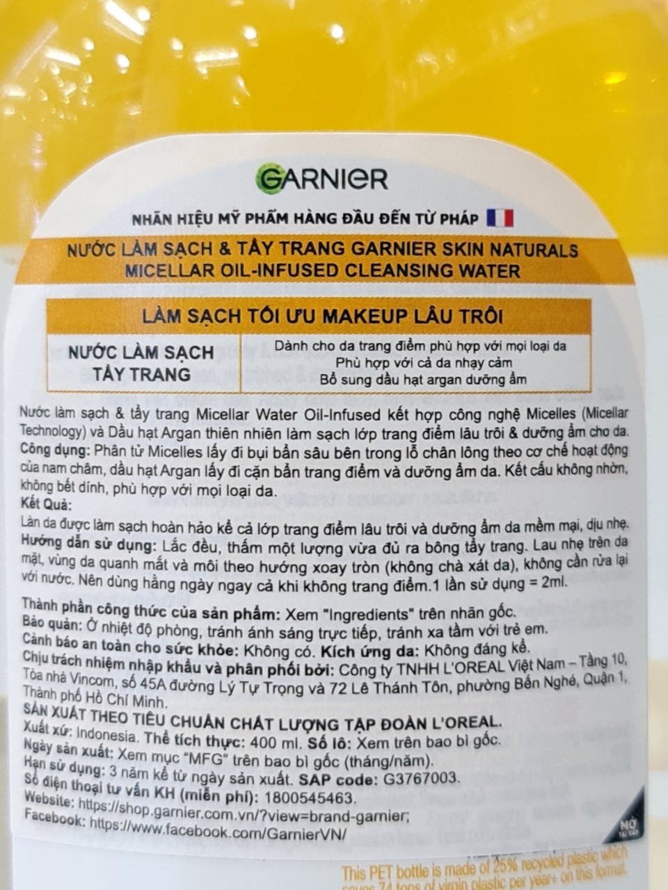 Nước Tẩy Trang Garnier Micellar Cleansing Water 400ml