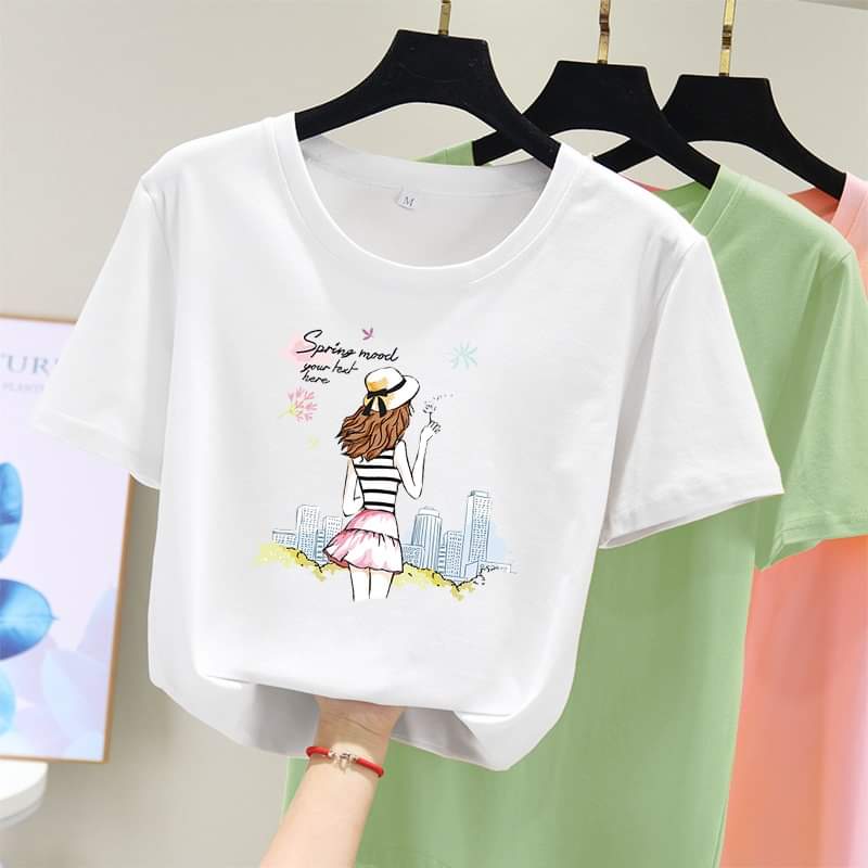Áo thun nữ form rộng Hàn Quốc in hình Cô Gái Bồ Công Anh dễ thương vải dày mịn mát
